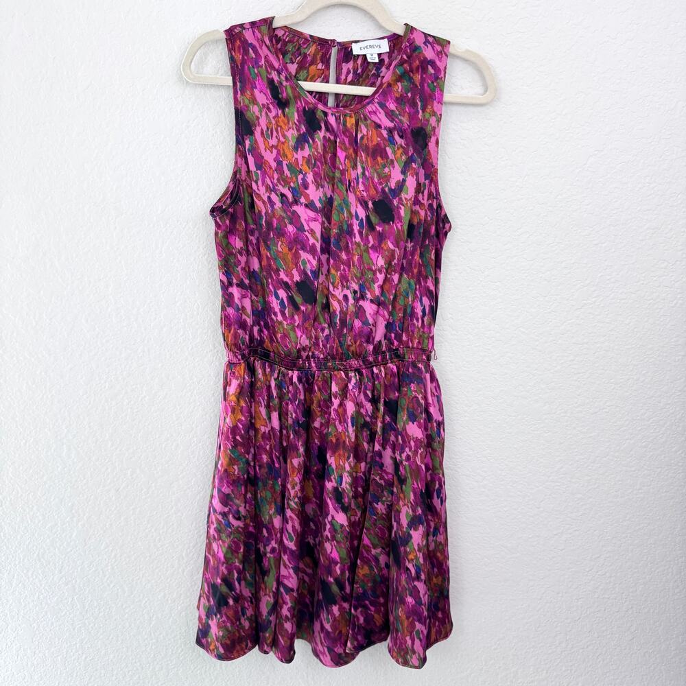 Evereve Womens Rowan Satin Mini Dress Size M Sleeveless Flowy Abstract Pink